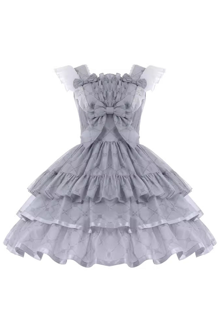 Lolita JSK Dress - Sleepless Dreams Multi-layer, Gray, Printed, Sweet Style, Bow Detail - additional product view 8