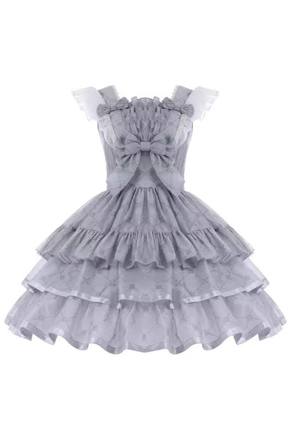 Lolita JSK Dress - Sleepless Dreams Multi-layer, Gray, Printed, Sweet Style, Bow Detail - additional product view 8