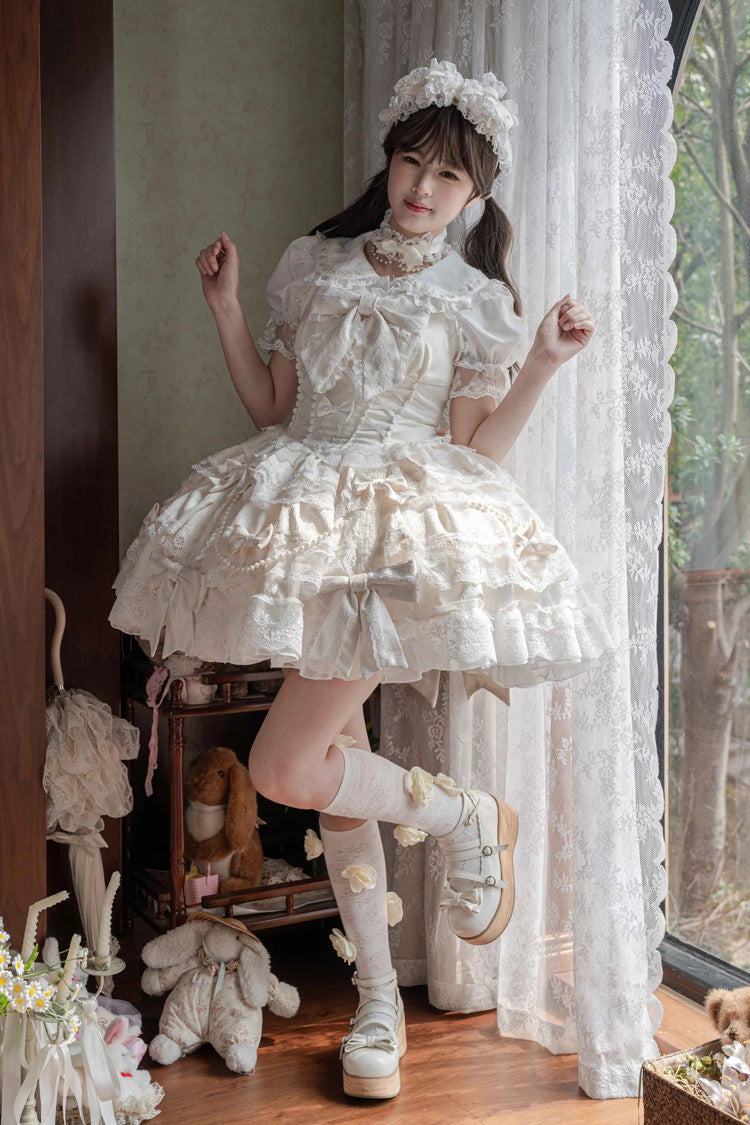 Lolita JSK Dress - Small Cakes, Ivory, Lace Trim, Ruffled, Layered - additional product view 3