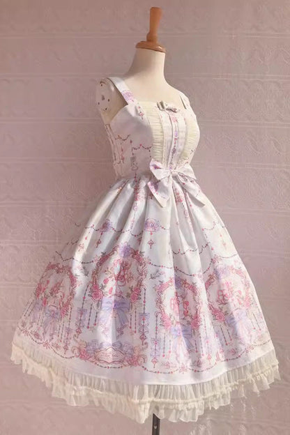 Lolita JSK Dress - Small Delicate Print, 4 Colors, Sweet Style, Bow Detail, Ruffled - additional product view 2