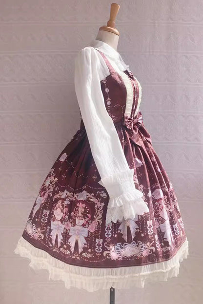 Lolita JSK Dress - Small Delicate Print, 4 Colors, Sweet Style, Bow Detail, Ruffled - additional product view 4