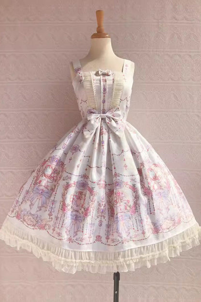 Lolita JSK Dress - Small Delicate Print, 4 Colors, Sweet Style, Bow Detail, Ruffled - main product image