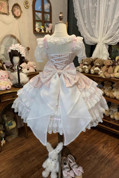 Lolita JSK Dress - Snow Kissed Romance, Pink, High Waist, Bow Detail, Lace Trim - additional product view 2