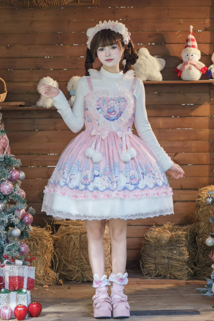 Lolita JSK Dress - Snowball Wonderland, Pink, Printed, Sweet Style, Bow Detail - additional product view 3