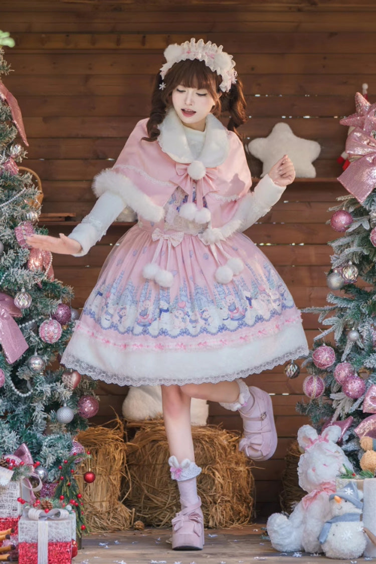 Lolita JSK Dress - Snowball Wonderland, Pink, Printed, Sweet Style, Bow Detail - main product image