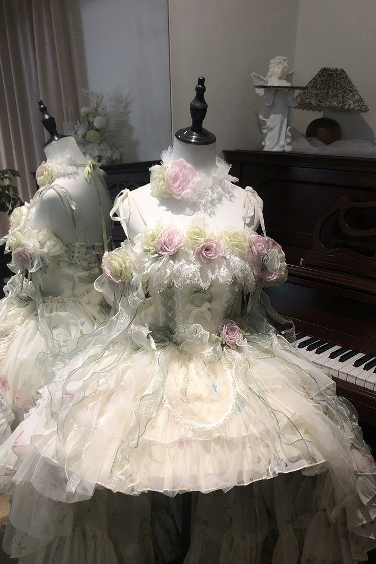 Lolita JSK Dress - Spring Rose, Green, Lace Trim, Layered, Lace-Up - additional product view 3