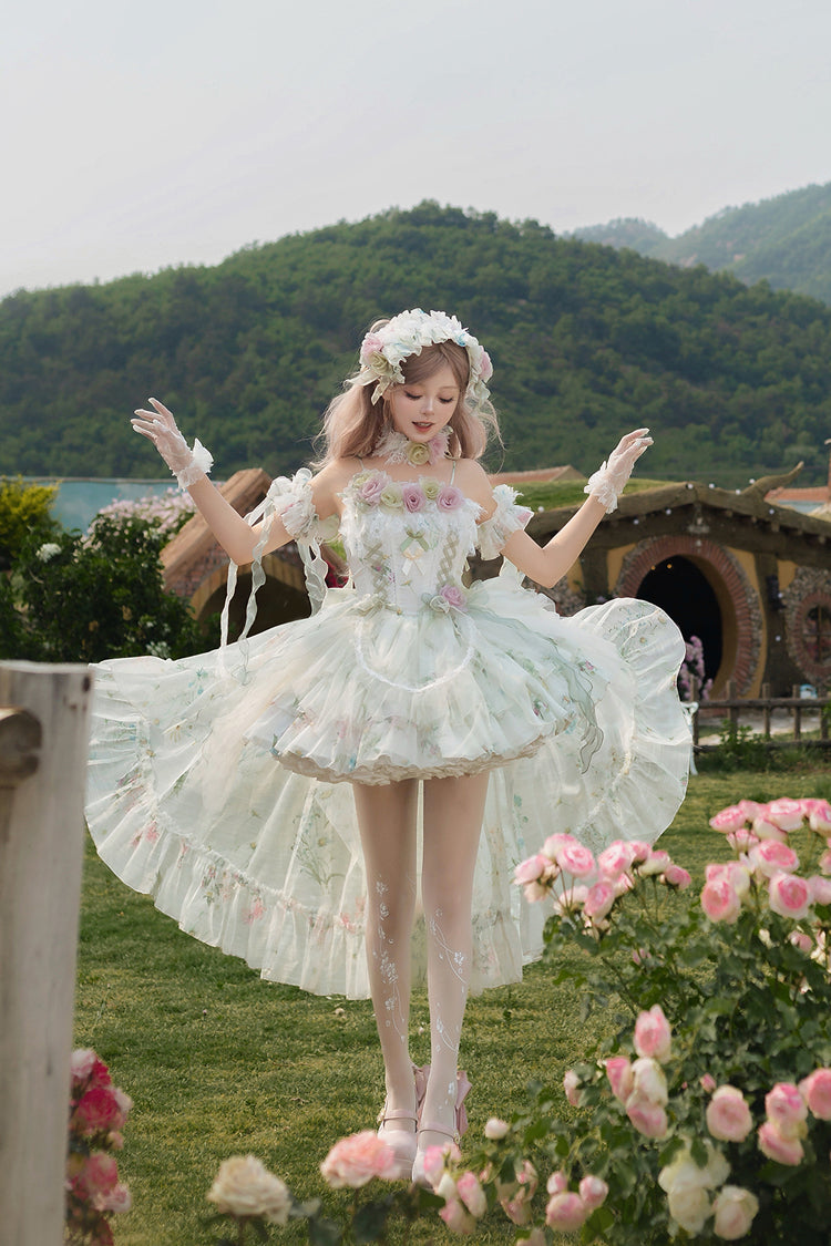 Lolita JSK Dress - Spring Rose, Green, Lace Trim, Layered, Lace-Up - additional product view 7
