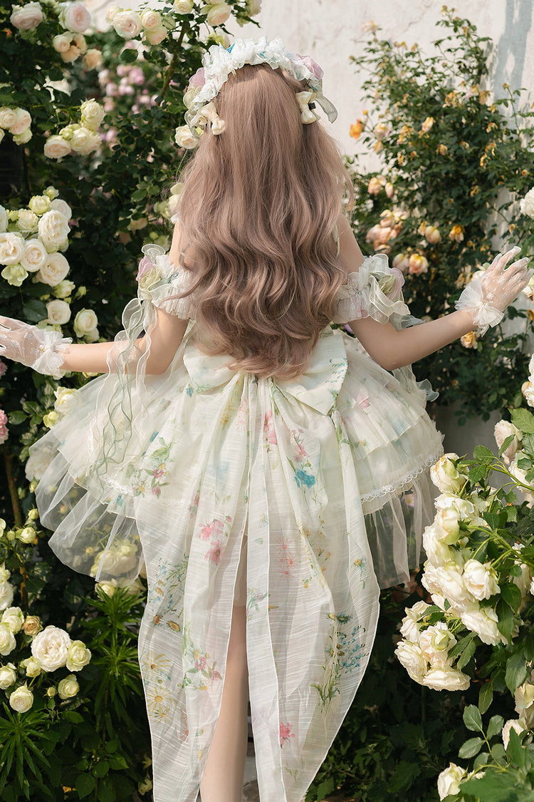 Lolita JSK Dress - Spring Rose, Green, Lace Trim, Layered, Lace-Up - additional product view 10