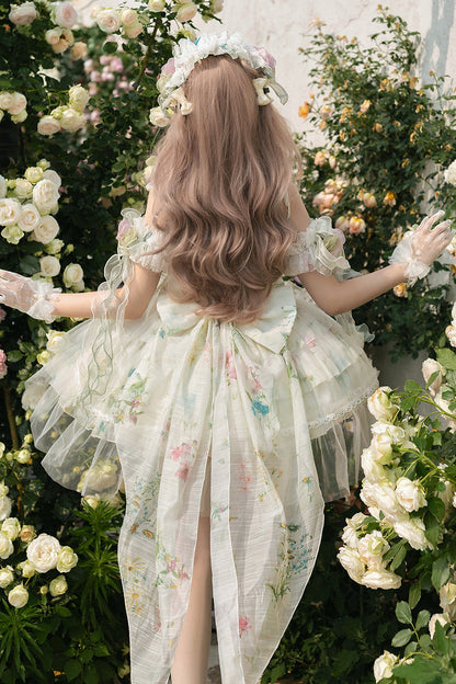 Lolita JSK Dress - Spring Rose, Green, Lace Trim, Layered, Lace-Up - additional product view 10