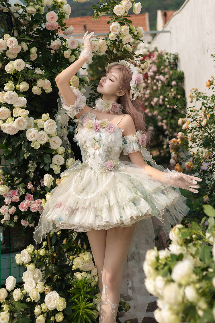 Lolita JSK Dress - Spring Rose, Green, Lace Trim, Layered, Lace-Up - additional product view 11