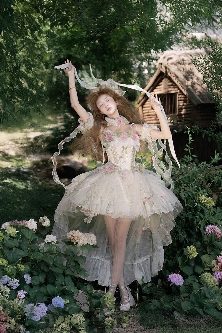 Lolita JSK Dress - Spring Rose, Green, Lace Trim, Layered, Lace-Up - additional product view 13