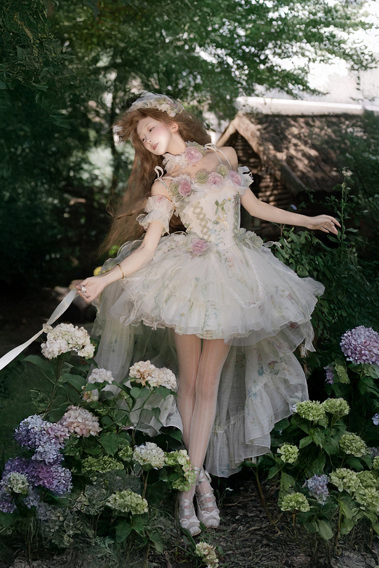 Lolita JSK Dress - Spring Rose, Green, Lace Trim, Layered, Lace-Up - additional product view 14