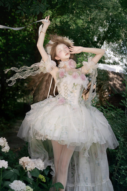 Lolita JSK Dress - Spring Rose, Green, Lace Trim, Layered, Lace-Up - additional product view 15