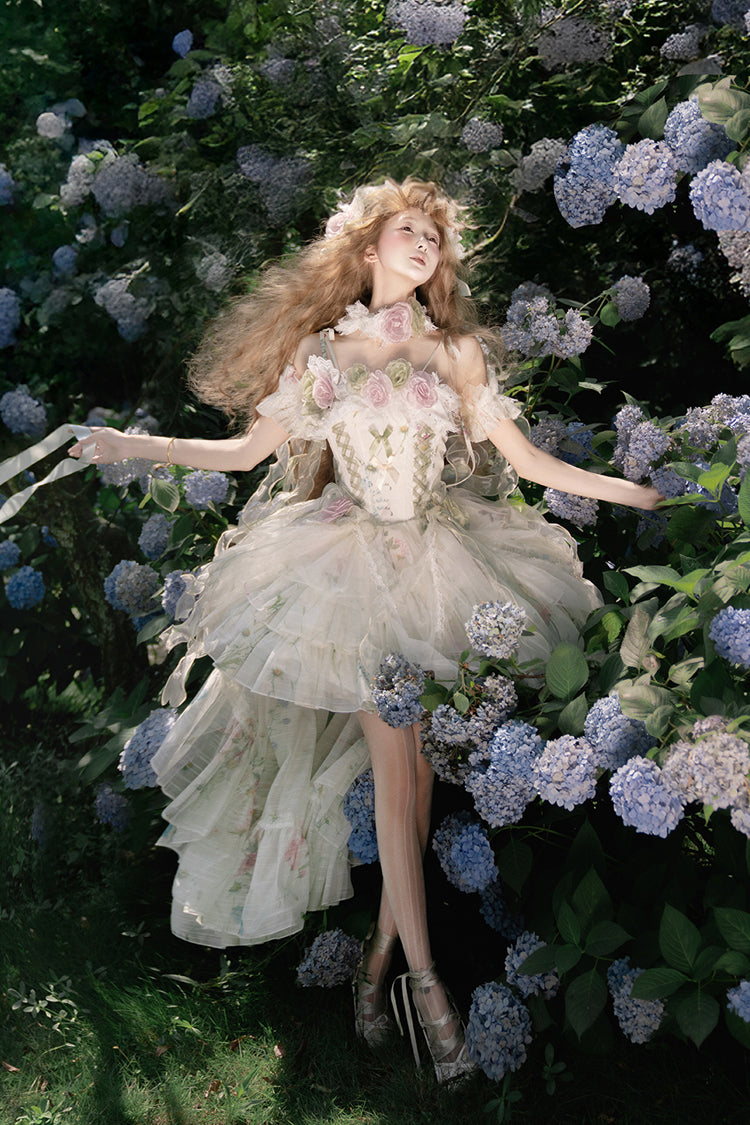 Lolita JSK Dress - Spring Rose, Green, Lace Trim, Layered, Lace-Up - additional product view 16