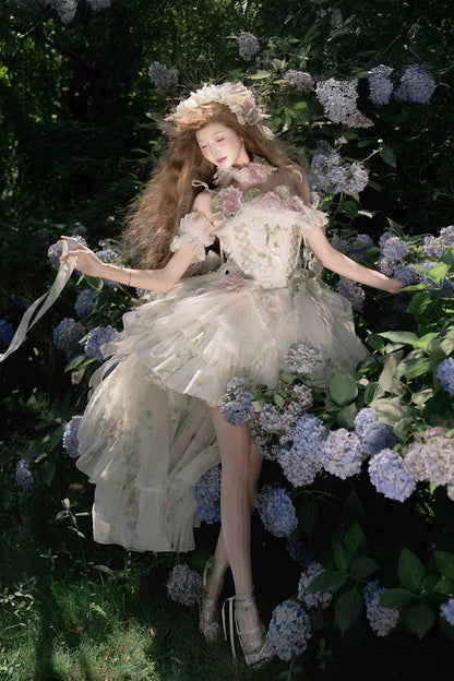 Lolita JSK Dress - Spring Rose, Green, Lace Trim, Layered, Lace-Up - additional product view 17