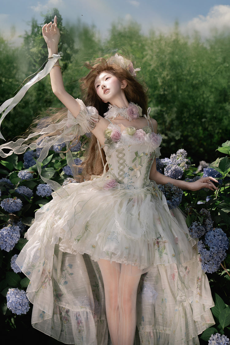 Lolita JSK Dress - Spring Rose, Green, Lace Trim, Layered, Lace-Up - additional product view 20