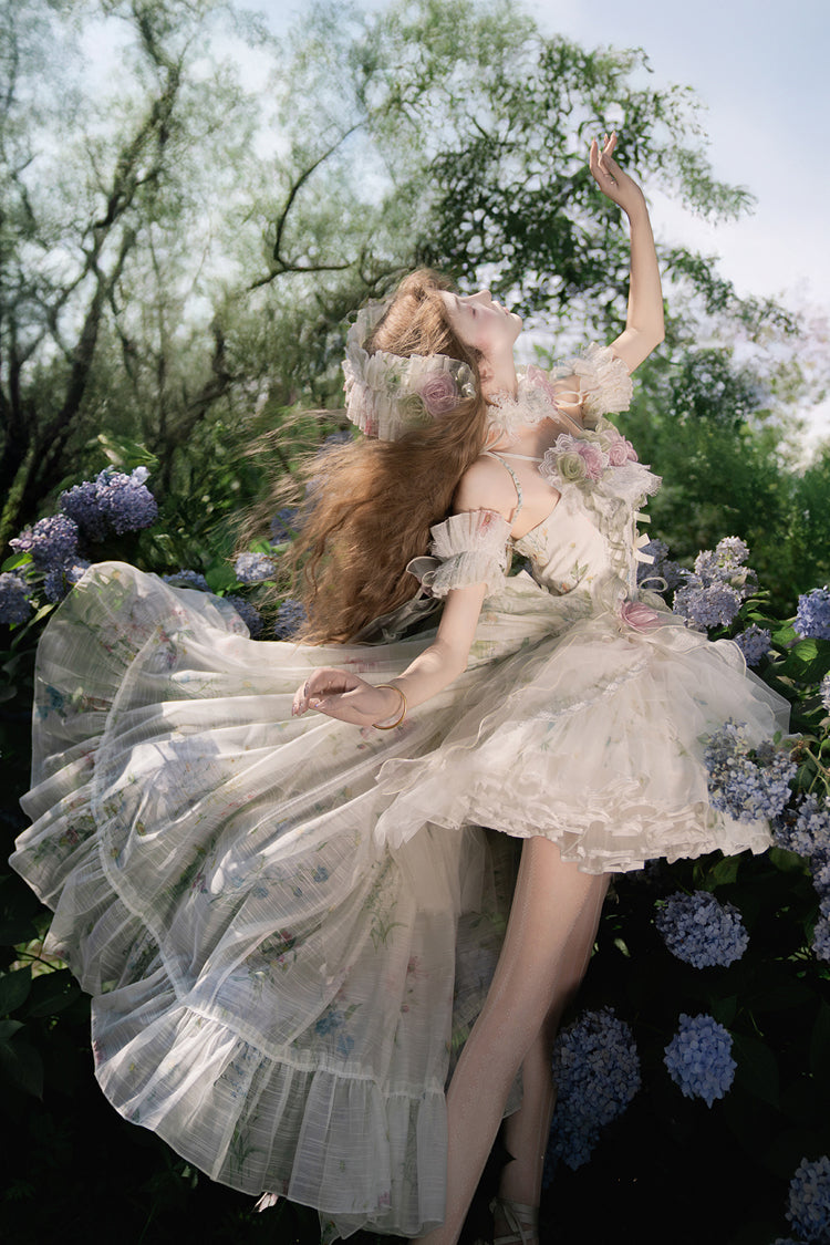 Lolita JSK Dress - Spring Rose, Green, Lace Trim, Layered, Lace-Up - additional product view 21