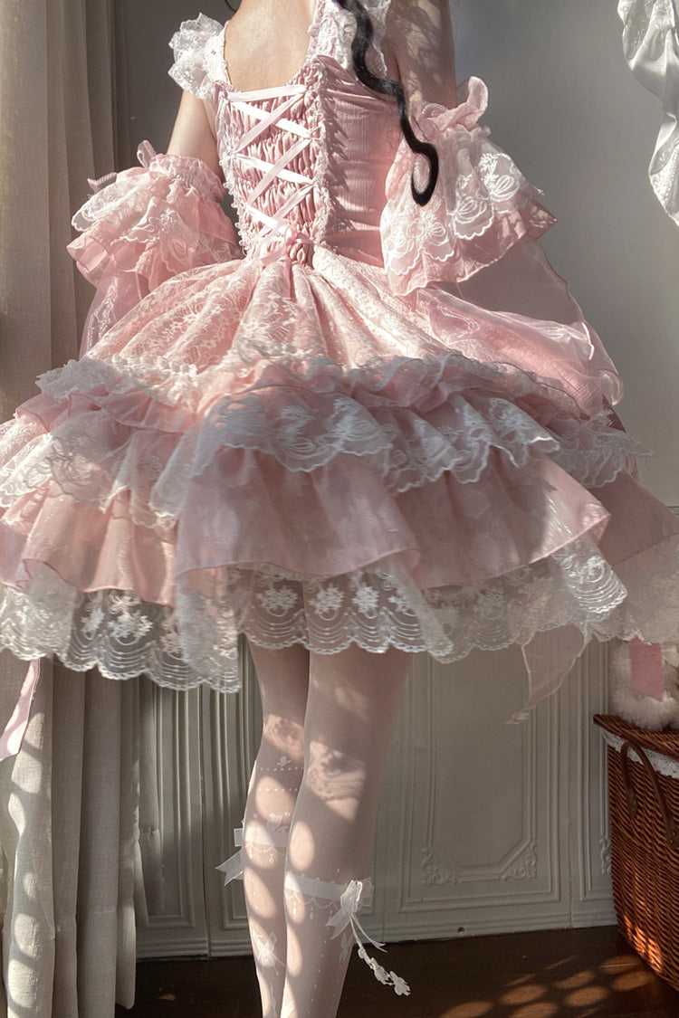 Lolita JSK Dress - Spring Waters Reflecting Pear, Pink, Bow Detail, Lace Trim, Ruffled - additional product view 8