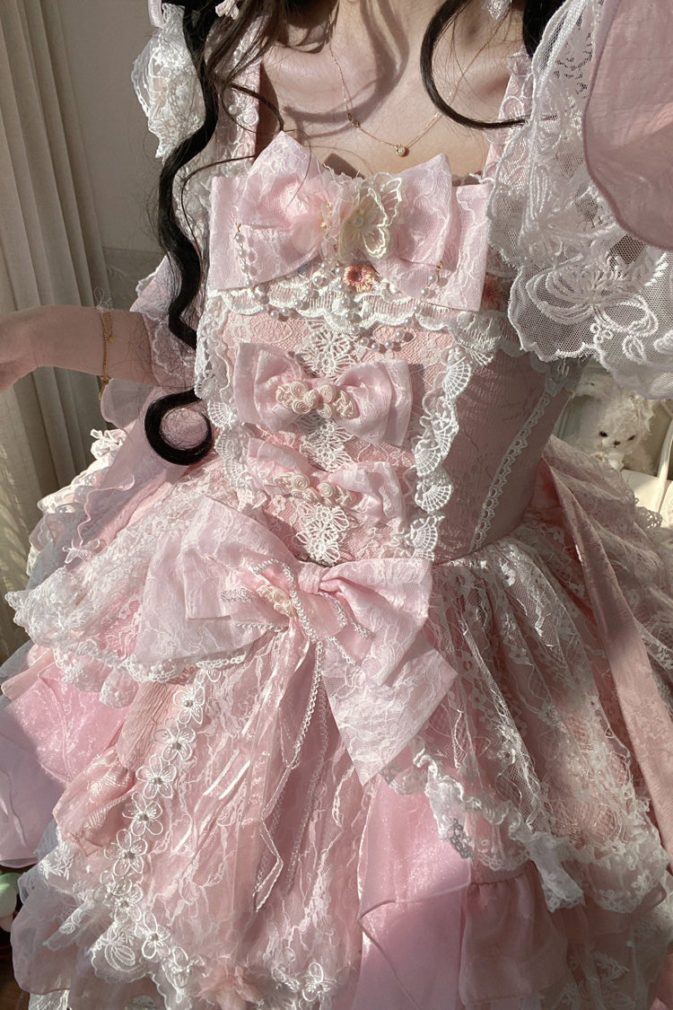 Lolita JSK Dress - Spring Waters Reflecting Pear, Pink, Bow Detail, Lace Trim, Ruffled - additional product view 9