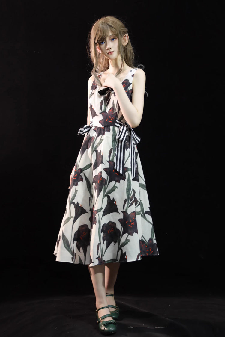 Lolita JSK Dress - Square Collar Lily Printed, 2 Colors, Square Collar, Gothic Style - additional product view 4