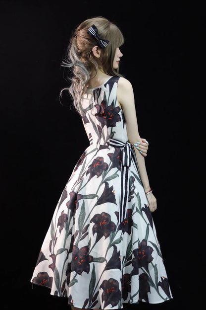 Lolita JSK Dress - Square Collar Lily Printed, 2 Colors, Square Collar, Gothic Style - additional product view 5