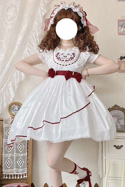 Lolita JSK Dress - Square Collar Ruffled Strap, White, Square Collar, Bow Detail - additional product view 3