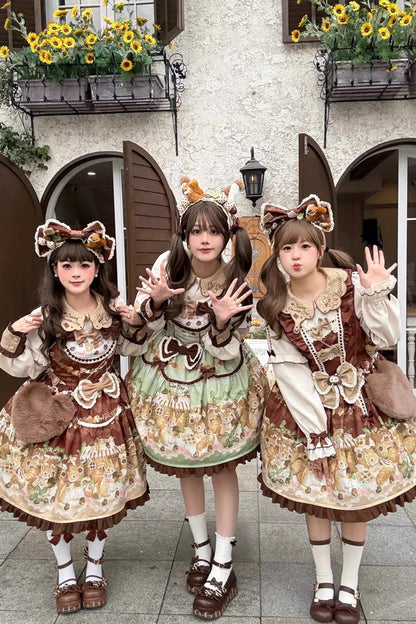 Lolita JSK Dress - Squirrel Chocolate Shop, Brown, Ruffled, Printed, Sweet Style - additional product view 7
