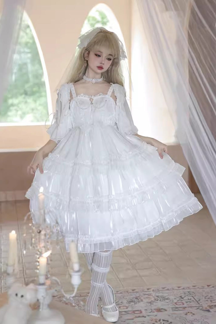 Lolita JSK Dress - Star Gauze Romance Multi-layer, White, Sweet Style, Bow Detail, Ruffled - additional product view 2