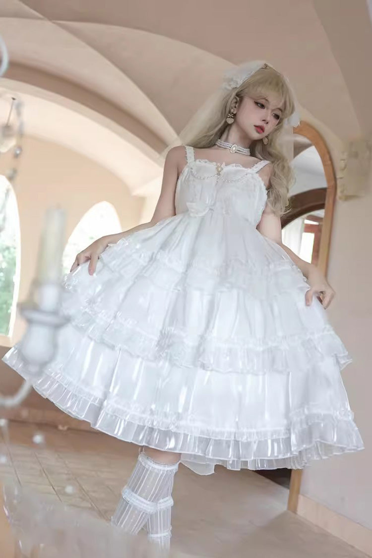 Lolita JSK Dress - Star Gauze Romance Multi-layer, White, Sweet Style, Bow Detail, Ruffled - additional product view 3