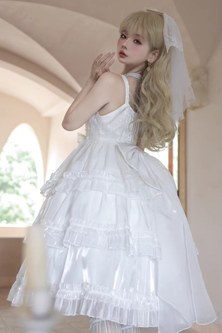 Lolita JSK Dress - Star Gauze Romance Multi-layer, White, Sweet Style, Bow Detail, Ruffled - additional product view 7