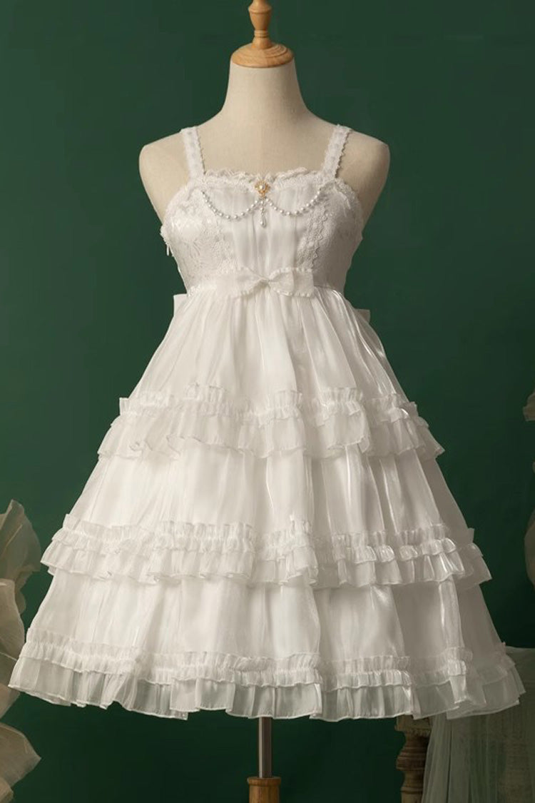 Lolita JSK Dress - Star Gauze Romance Multi-layer, White, Sweet Style, Bow Detail, Ruffled - additional product view 8