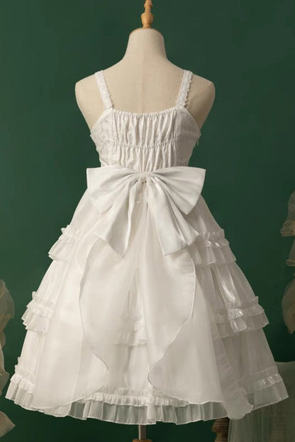 Lolita JSK Dress - Star Gauze Romance Multi-layer, White, Sweet Style, Bow Detail, Ruffled - additional product view 9