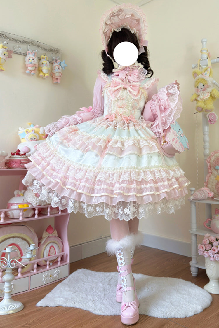 Lolita JSK Dress - Star Love Song, Green, Bow Detail, Lace Trim, Ruffled - additional product view 3