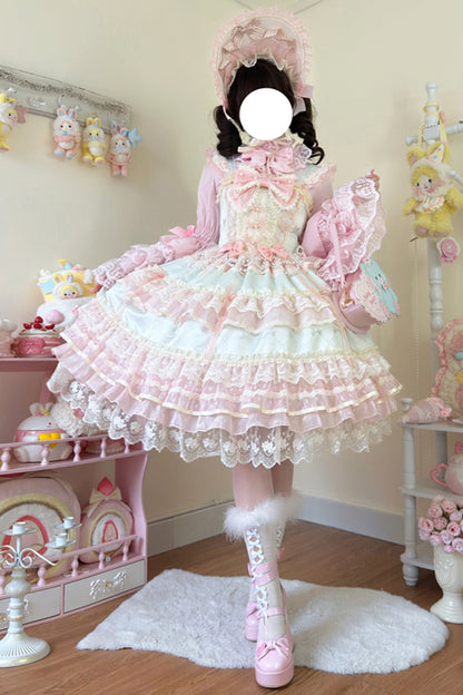 Lolita JSK Dress - Star Love Song, Green, Bow Detail, Lace Trim, Ruffled - additional product view 3
