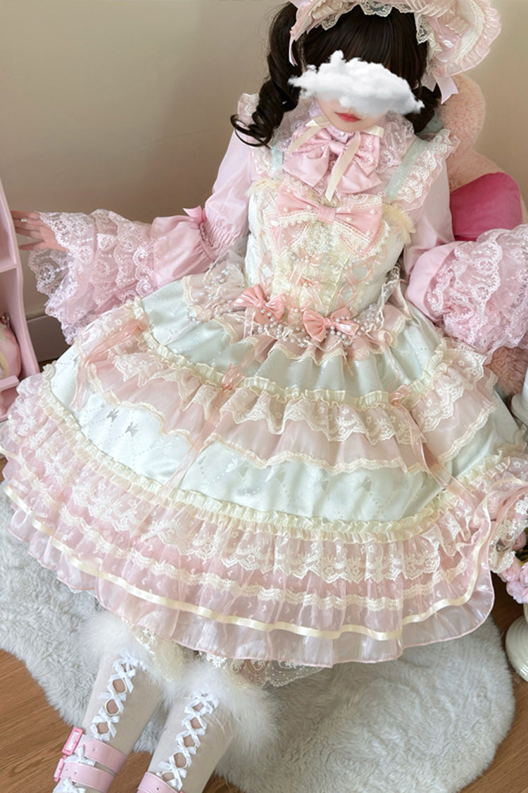 Lolita JSK Dress - Star Love Song, Green, Bow Detail, Lace Trim, Ruffled - additional product view 4