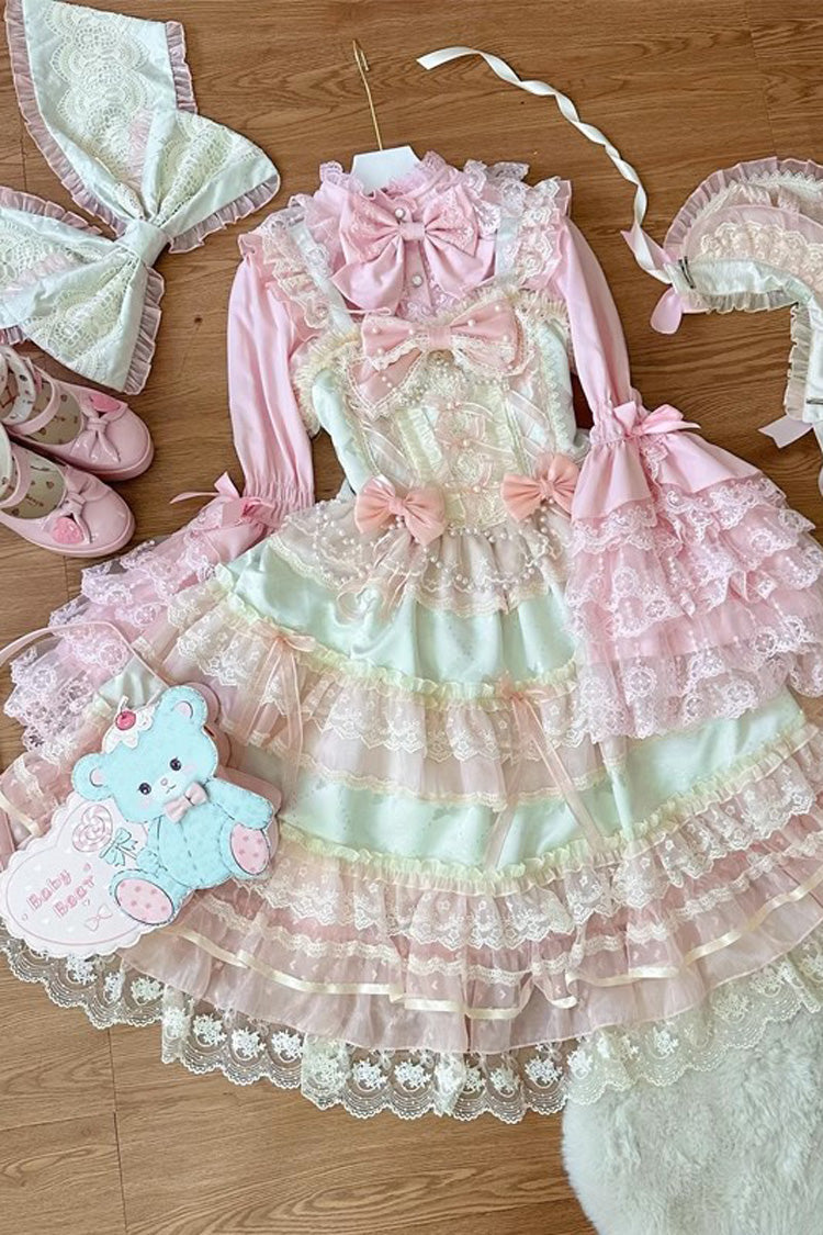 Lolita JSK Dress - Star Love Song, Green, Bow Detail, Lace Trim, Ruffled - additional product view 5