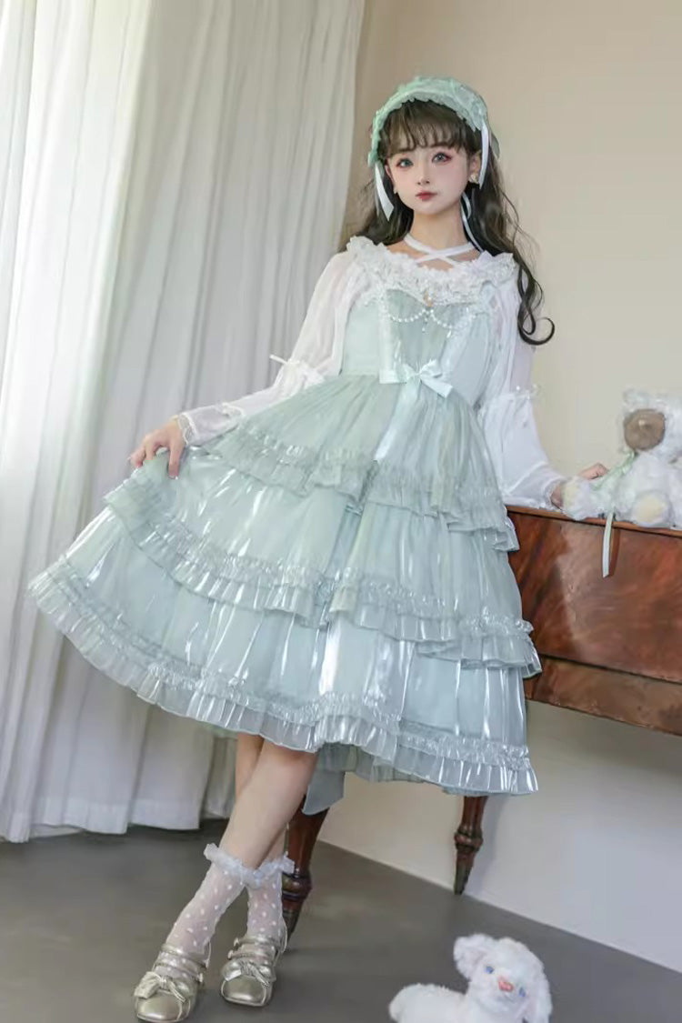 Lolita JSK Dress - Starry Gauze Love Song, Green, Ruffled, Layered, Sweet Style - additional product view 2