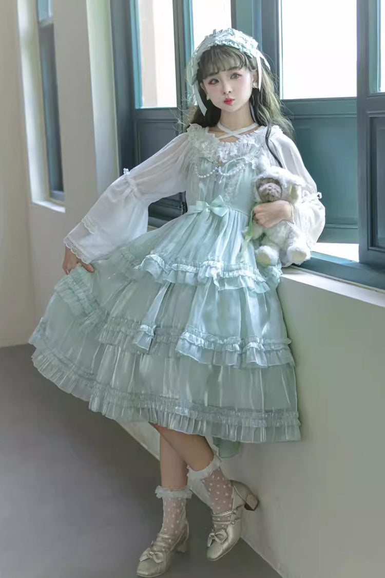 Lolita JSK Dress - Starry Gauze Love Song, Green, Ruffled, Layered, Sweet Style - additional product view 5