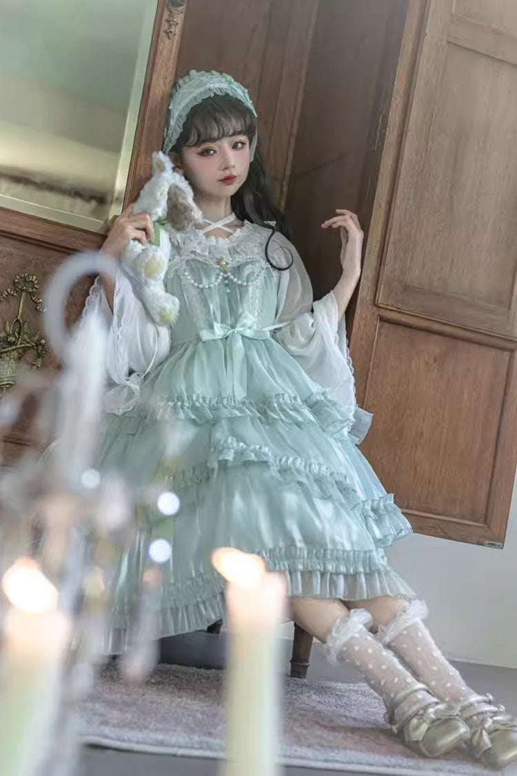 Lolita JSK Dress - Starry Gauze Love Song, Green, Ruffled, Layered, Sweet Style - additional product view 6