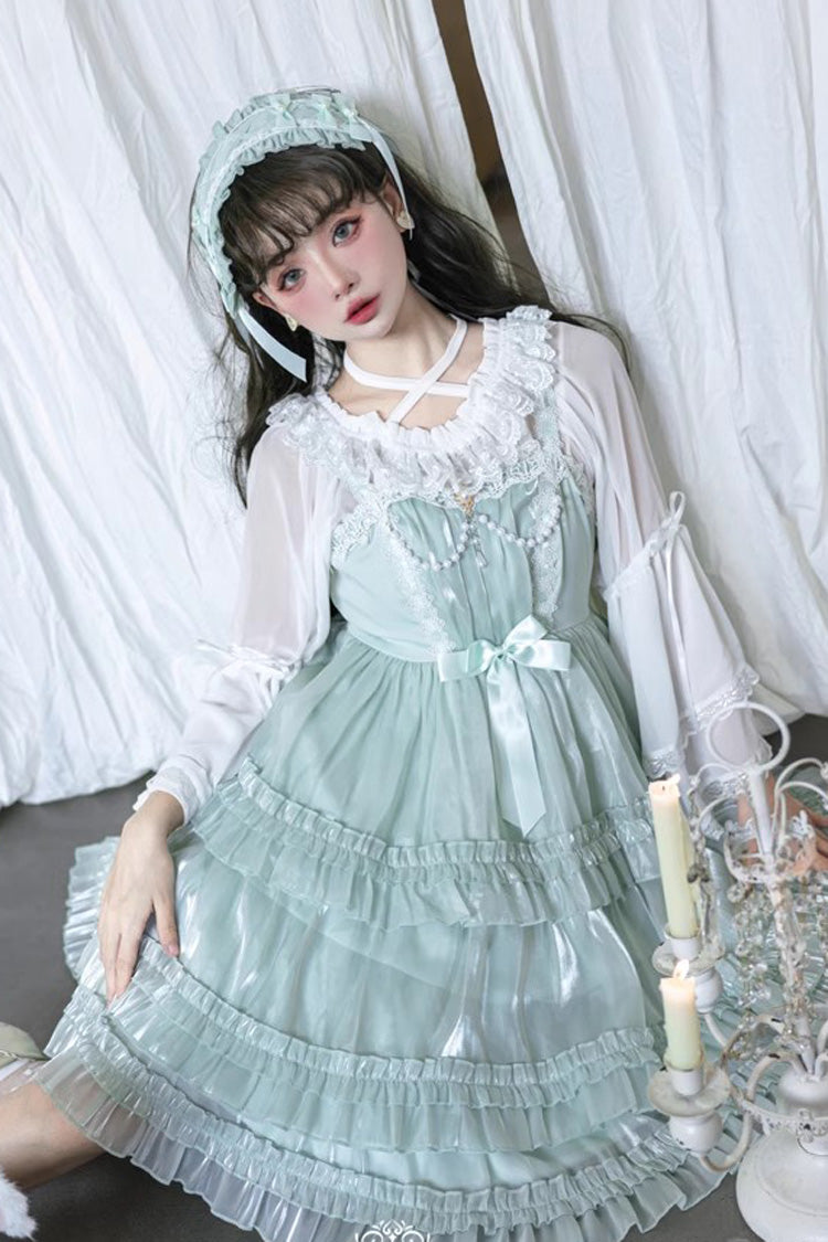 Lolita JSK Dress - Starry Gauze Love Song, Green, Ruffled, Layered, Sweet Style - additional product view 8