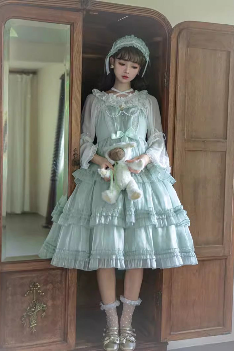 Lolita JSK Dress - Starry Gauze Love Song, Green, Ruffled, Layered, Sweet Style - main product image