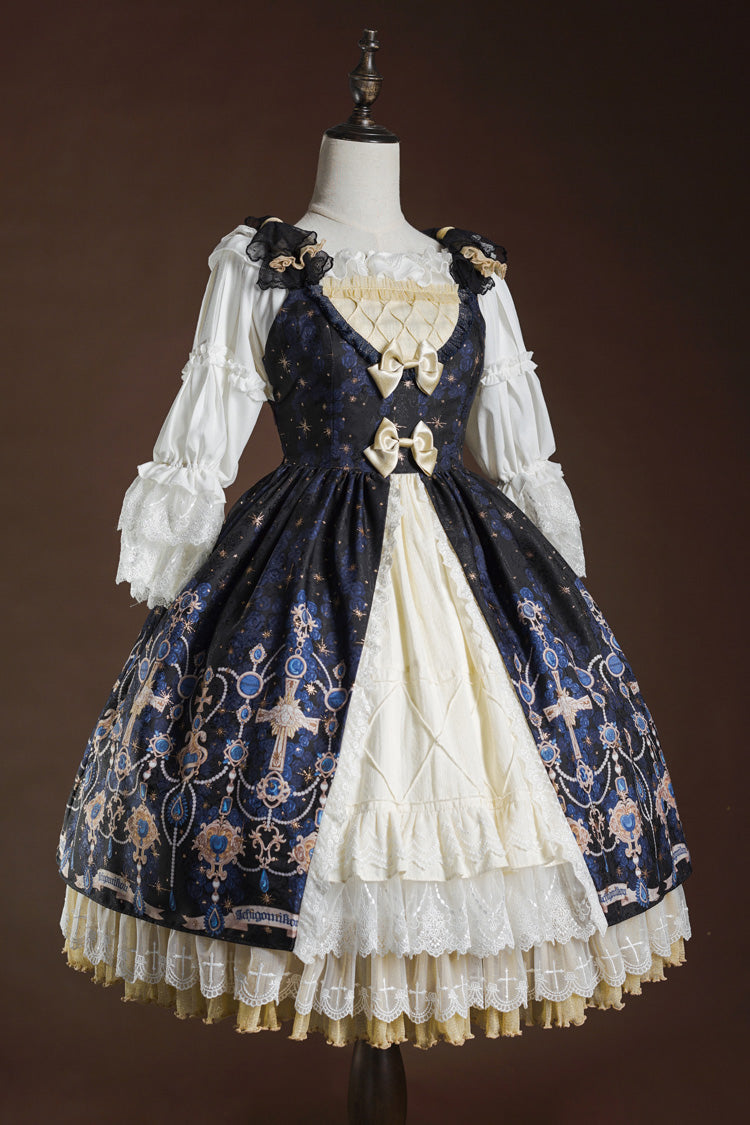 Lolita JSK Dress - Stone Of Eden, 2 Colors, Ruffled, Printed, Layered - additional product view 3