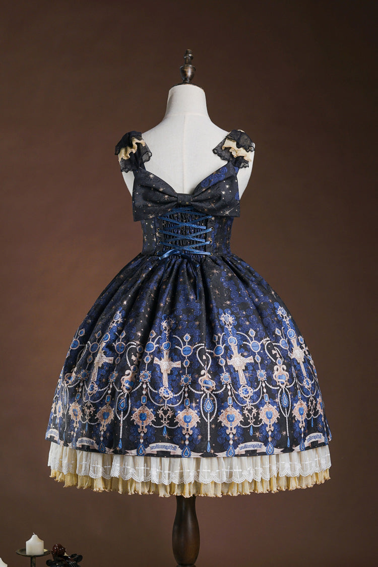 Lolita JSK Dress - Stone Of Eden, 2 Colors, Ruffled, Printed, Layered - additional product view 4