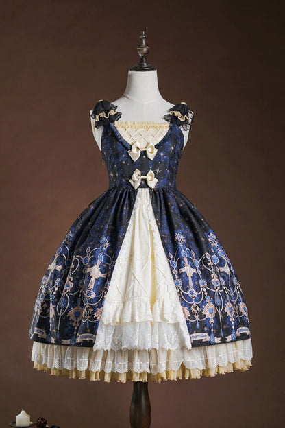 Lolita JSK Dress - Stone Of Eden, 2 Colors, Ruffled, Printed, Layered - main product image