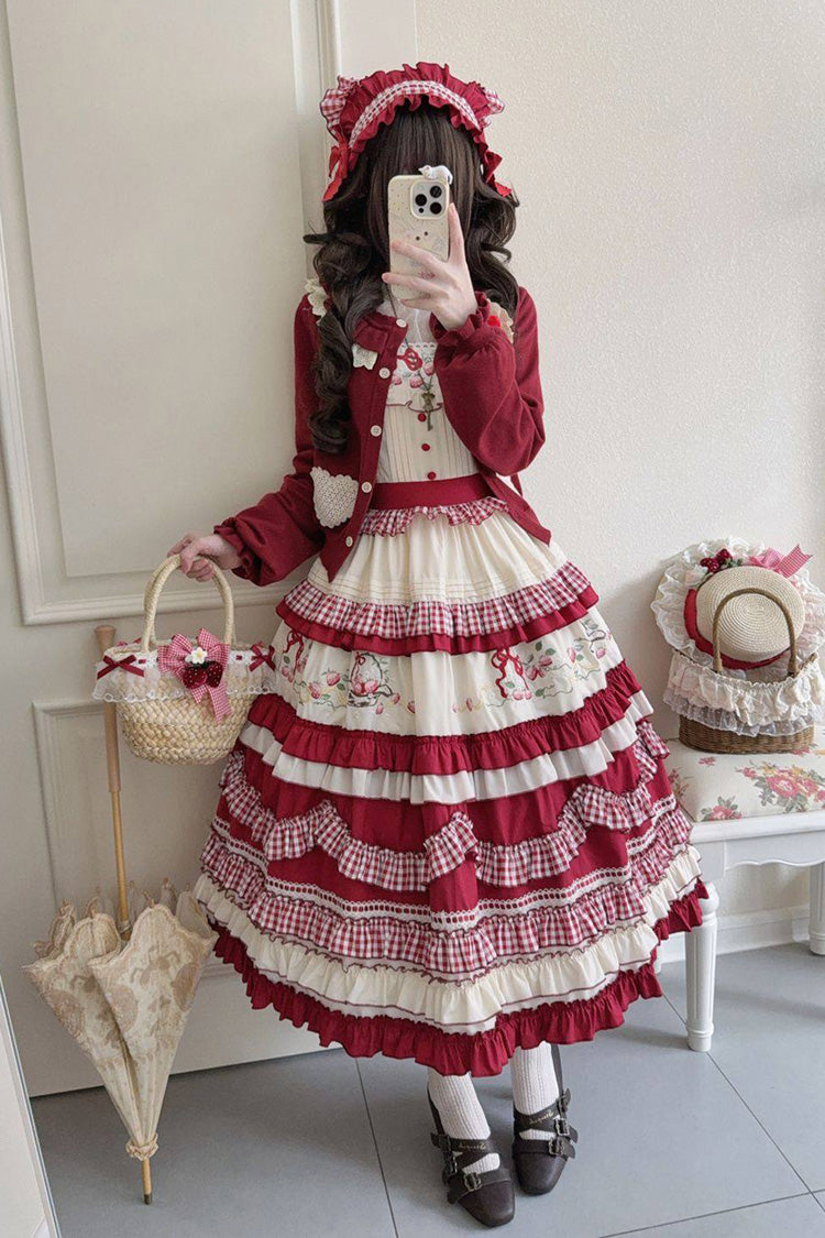 Lolita JSK Dress - Strawberry Basket, Red, Square Collar, Embroidered, Layered - additional product view 2