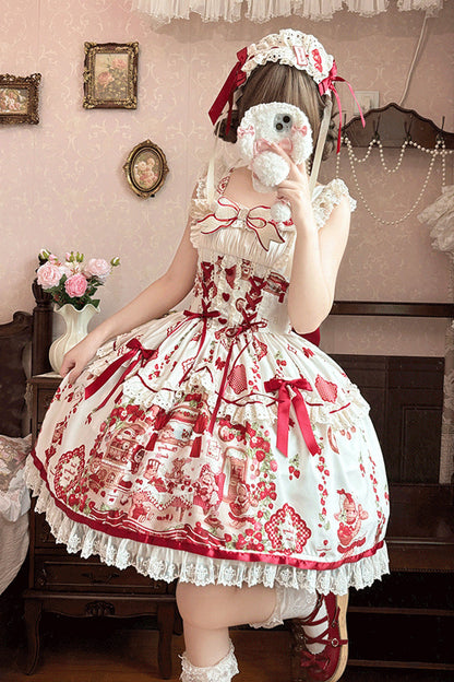 Lolita JSK Dress - Strawberry Bear, 2 Colors, Bow Detail, Lace Trim, Ruffled - additional product view 2