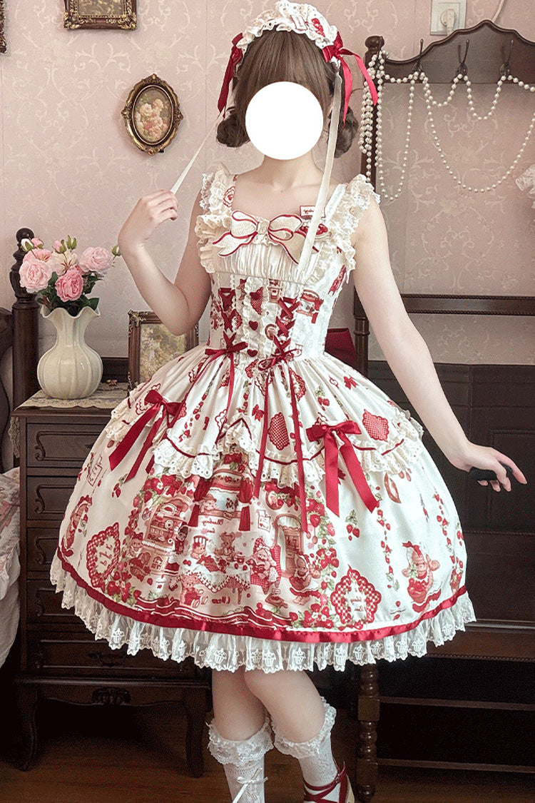 Lolita JSK Dress - Strawberry Bear, 2 Colors, Bow Detail, Lace Trim, Ruffled - additional product view 3