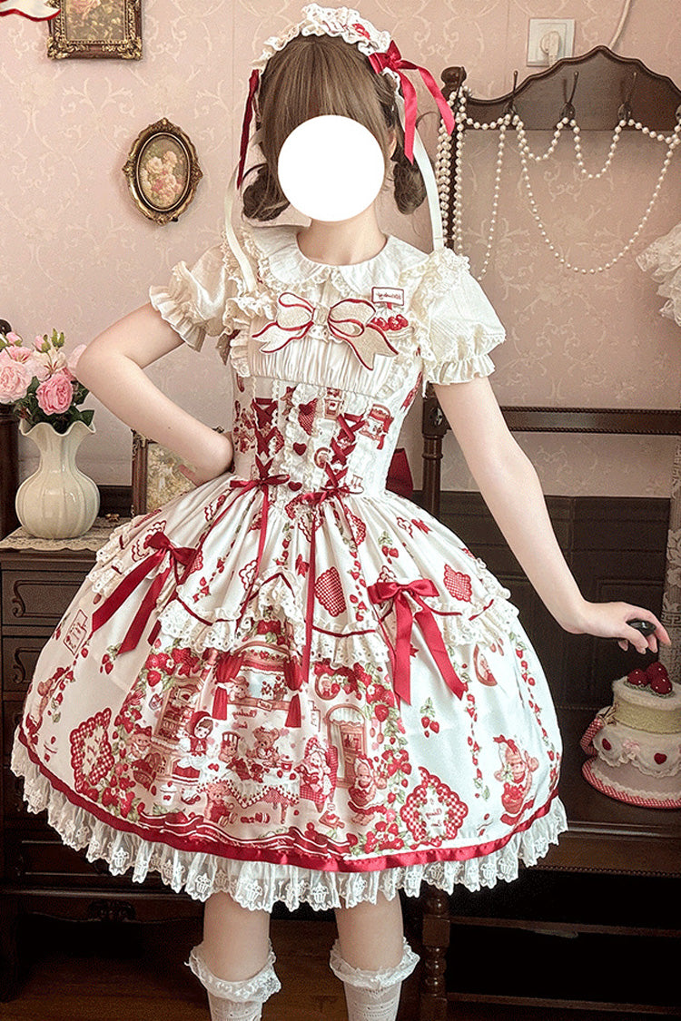 Lolita JSK Dress - Strawberry Bear, 2 Colors, Bow Detail, Lace Trim, Ruffled - additional product view 4