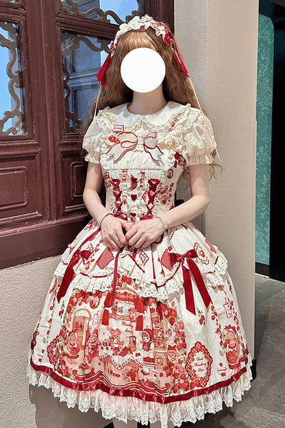 Lolita JSK Dress - Strawberry Bear, 2 Colors, Bow Detail, Lace Trim, Ruffled - additional product view 5
