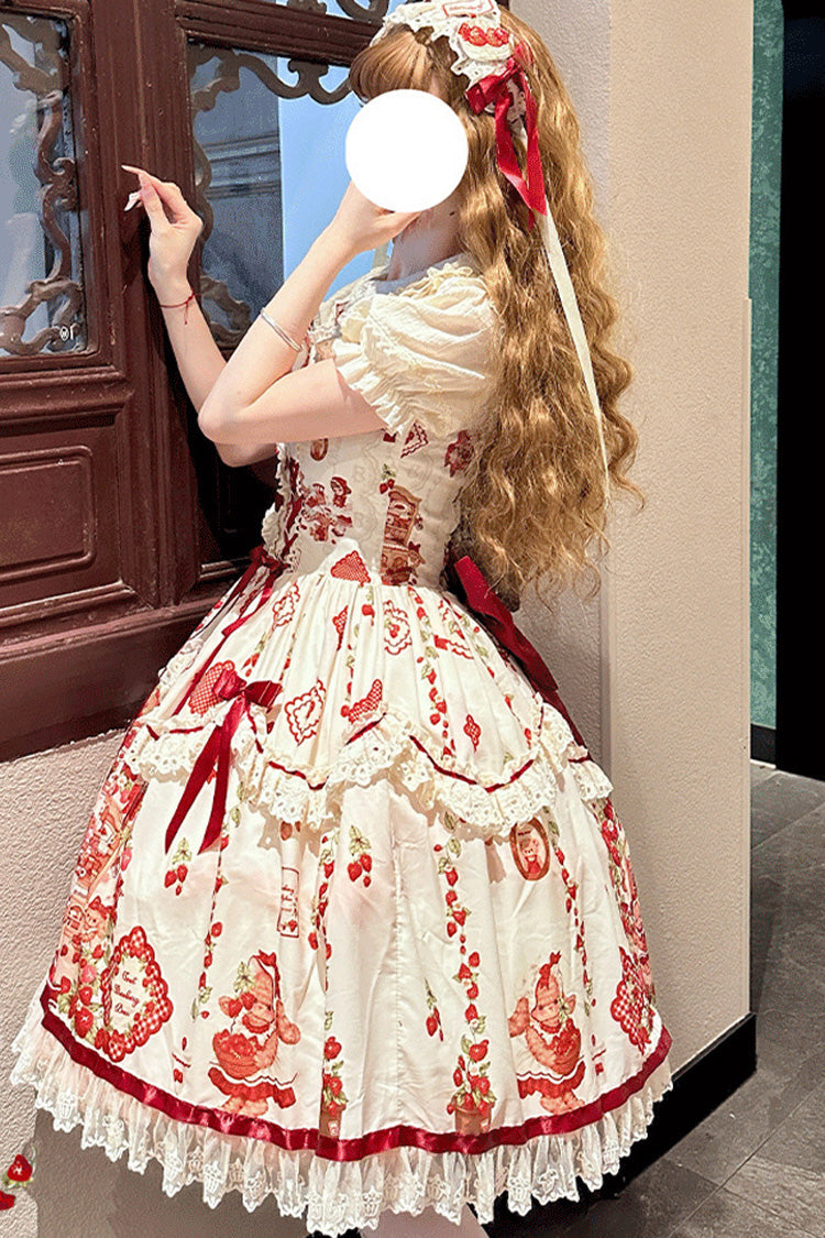 Lolita JSK Dress - Strawberry Bear, 2 Colors, Bow Detail, Lace Trim, Ruffled - additional product view 6